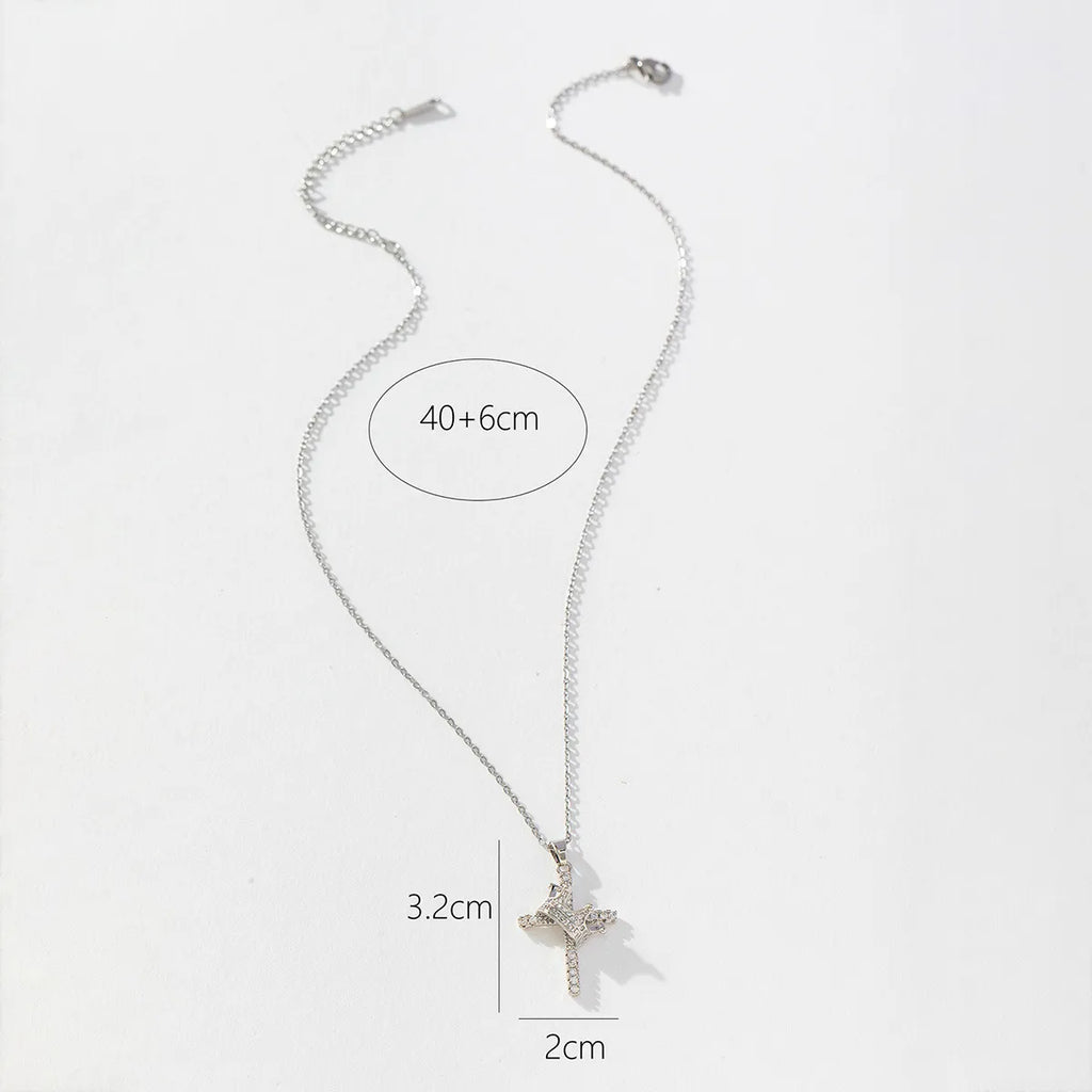 Collar Cruz con Corona y Circonitas · Plateado