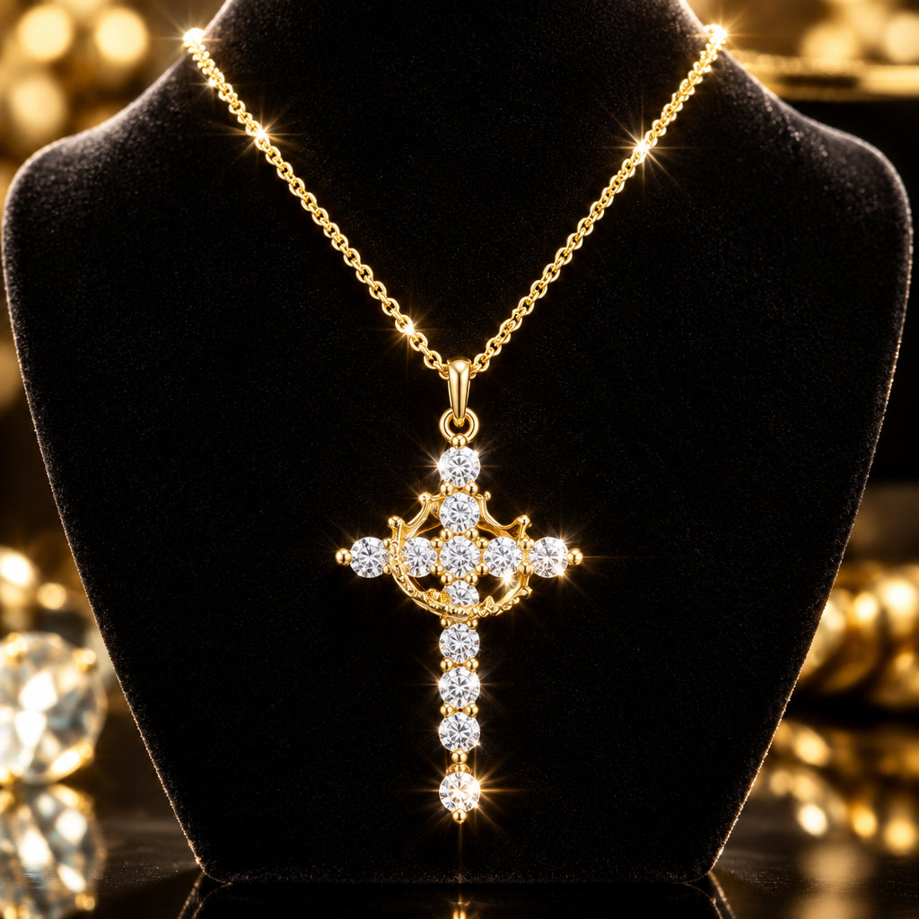 Collar Cruz Bañado en Oro con Circonitas · 4 Diseños
