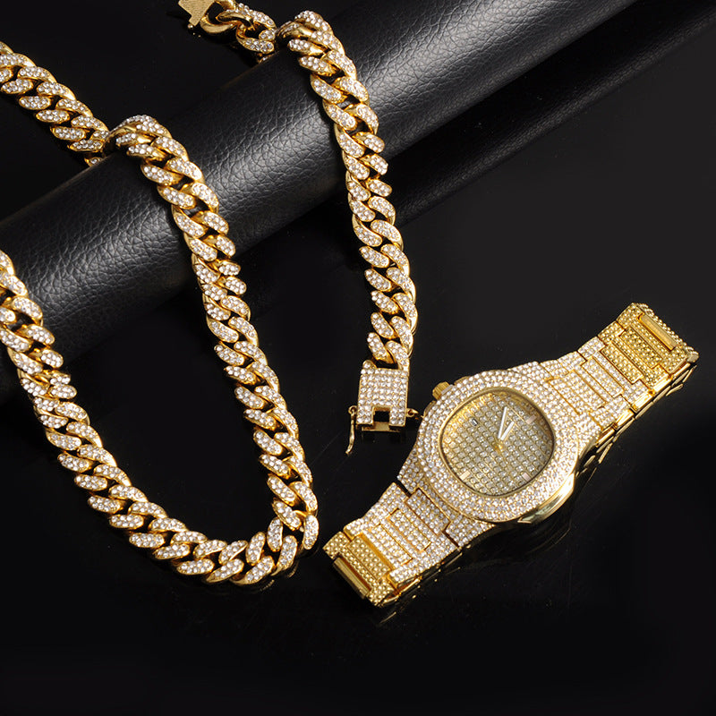 Conjunto Cadena Cubana · Collar, Pulsera y Reloj