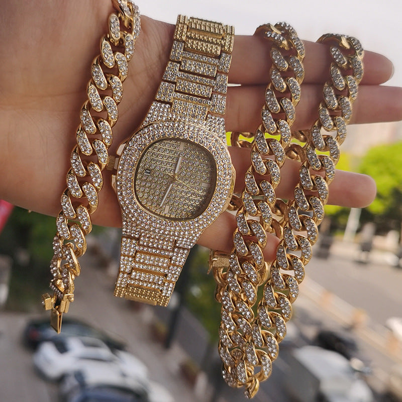Conjunto Cadena Cubana · Collar, Pulsera y Reloj