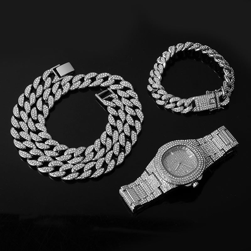 Conjunto Cadena Cubana · Collar, Pulsera y Reloj